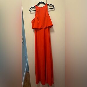Jill Stuart Iva Crepe Maxi Dress in Tangerine Size 8. Sleeveless w/ a split back